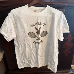 Men’s Playboy Tennis Graphic Tee Size Large L White